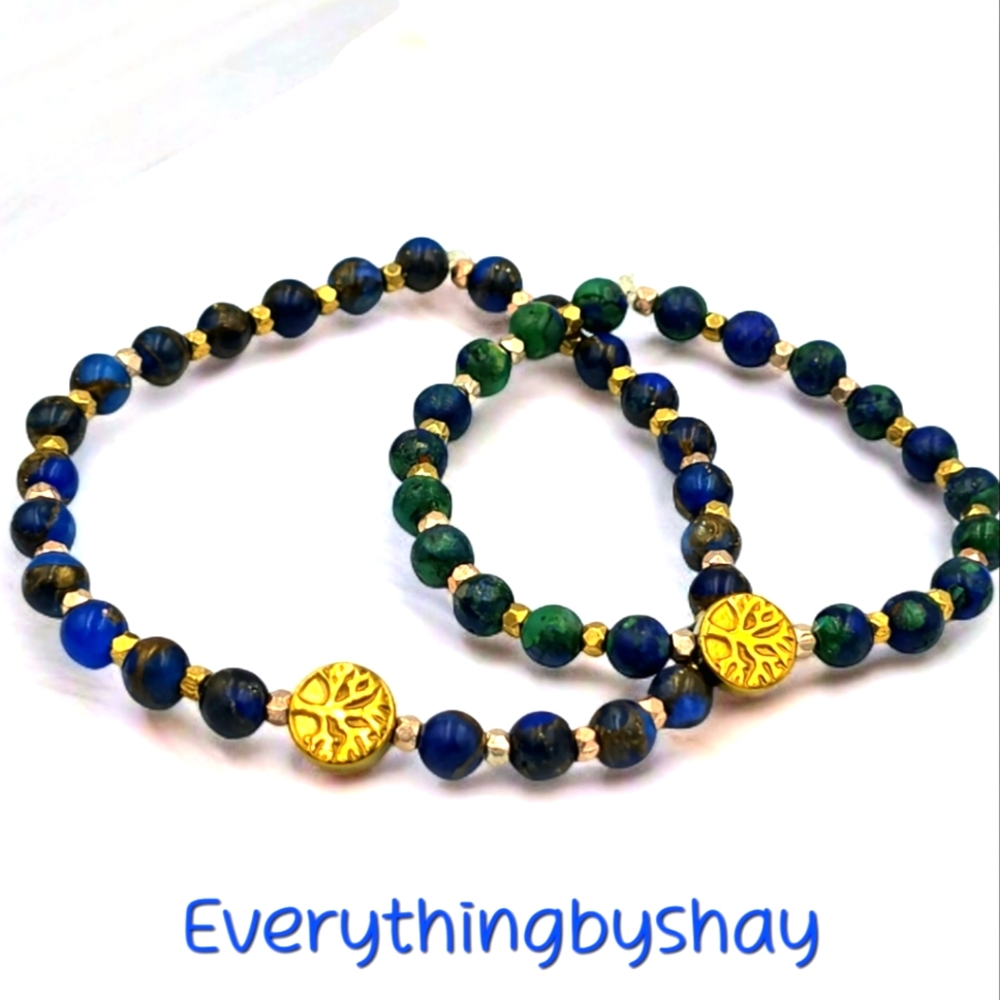 His N Hers Agate Gemstone Stretchy Bracelets With Tree Of Life Charm